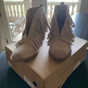 Free People Tan Fringe Suede Ankle Booties